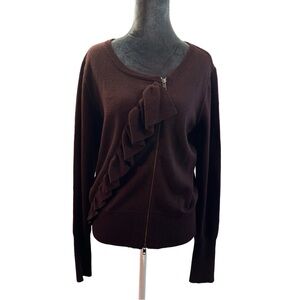 J.Crew Merino Wool Zip Up Sweater with Ruffle Detail – Size Large